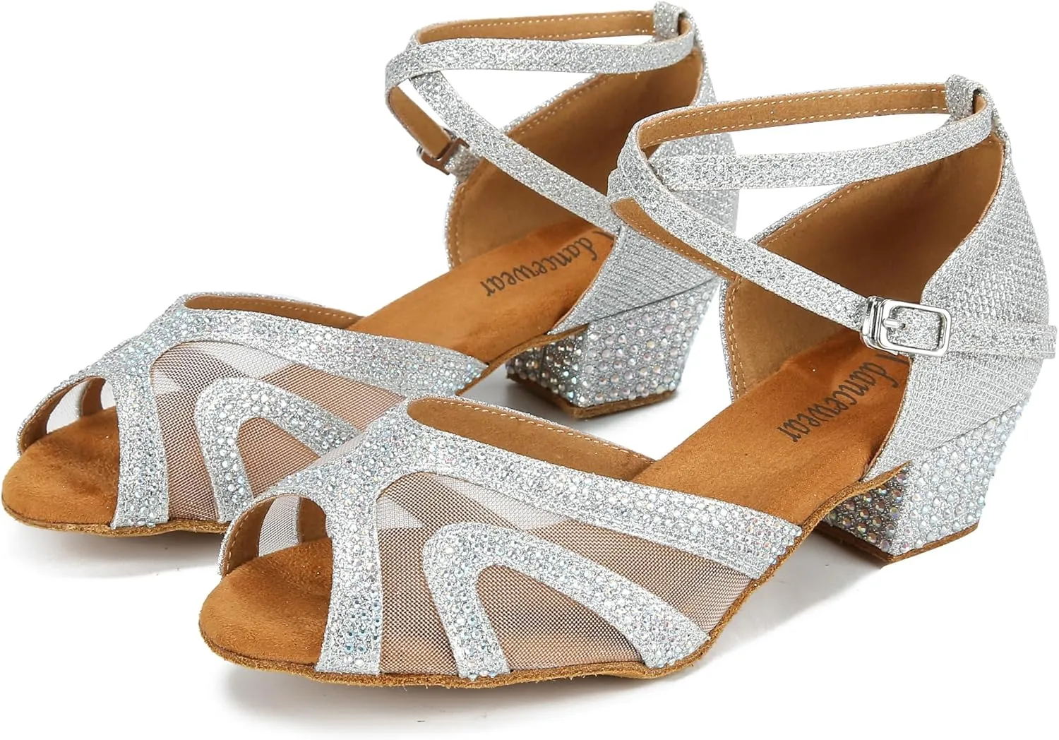 Rhinestones Ballroom Dance Shoes Women Latin Salsa Bachata Performance Dance Shoes Suede Sole