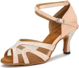 Rhinestones Ballroom Dance Shoes Women Latin Salsa Bachata Performance Dance Shoes Suede Sole
