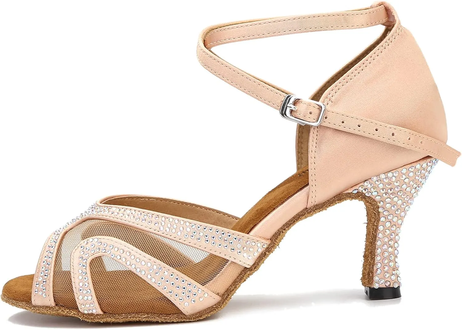 Rhinestones Ballroom Dance Shoes Women Latin Salsa Bachata Performance Dance Shoes Suede Sole