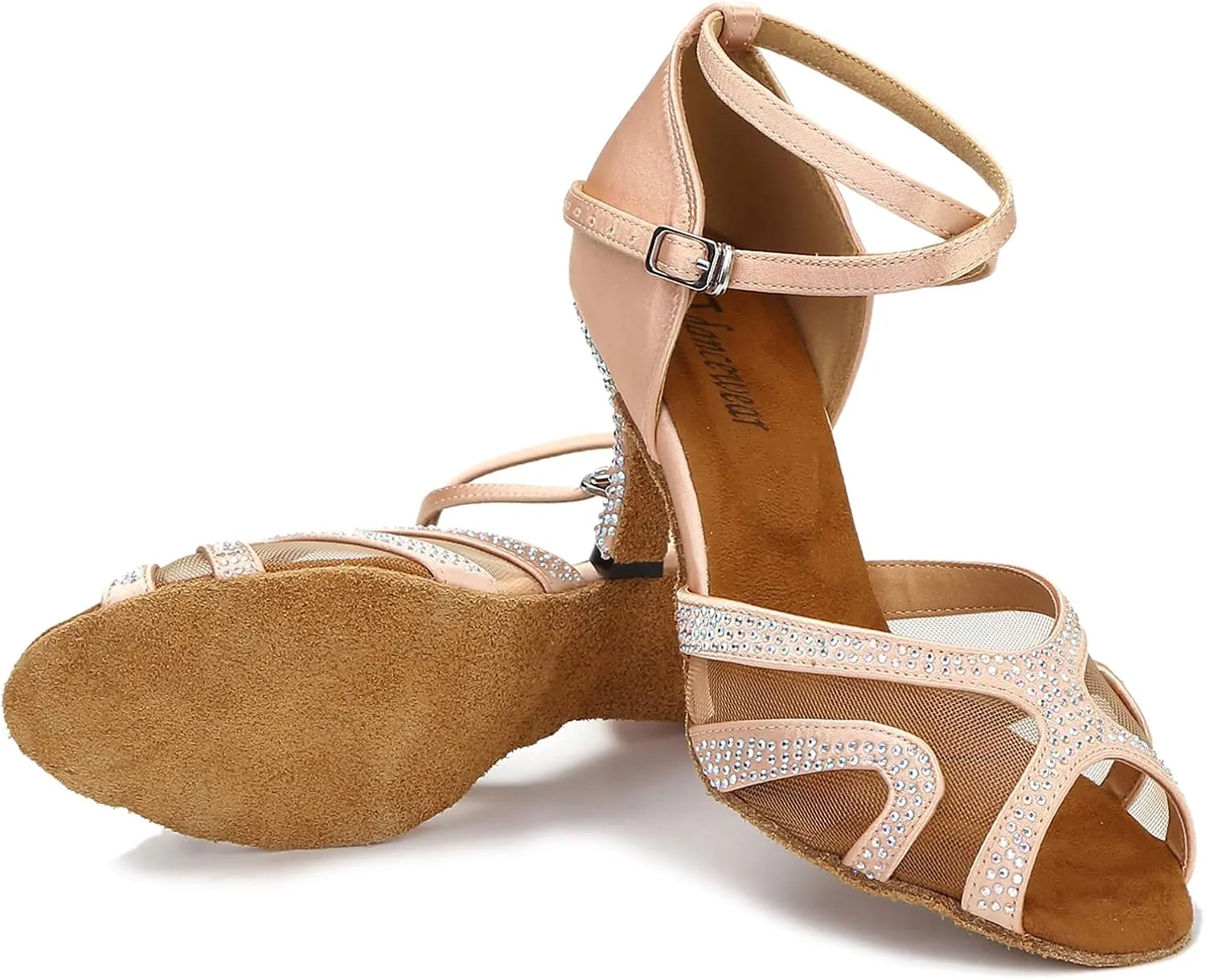 Rhinestones Ballroom Dance Shoes Women Latin Salsa Bachata Performance Dance Shoes Suede Sole
