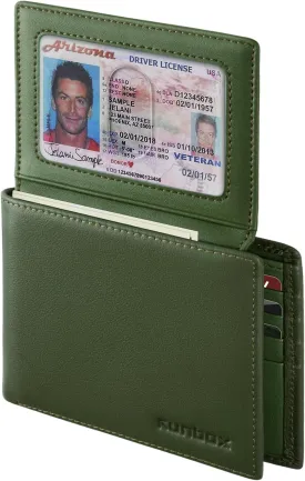 RUNBOX Genuine Leather Wallet for Men, Mens Wallet Bifold Rfid Blocking with 2 ID Windows, Card Holder Wallet with Gift Box
