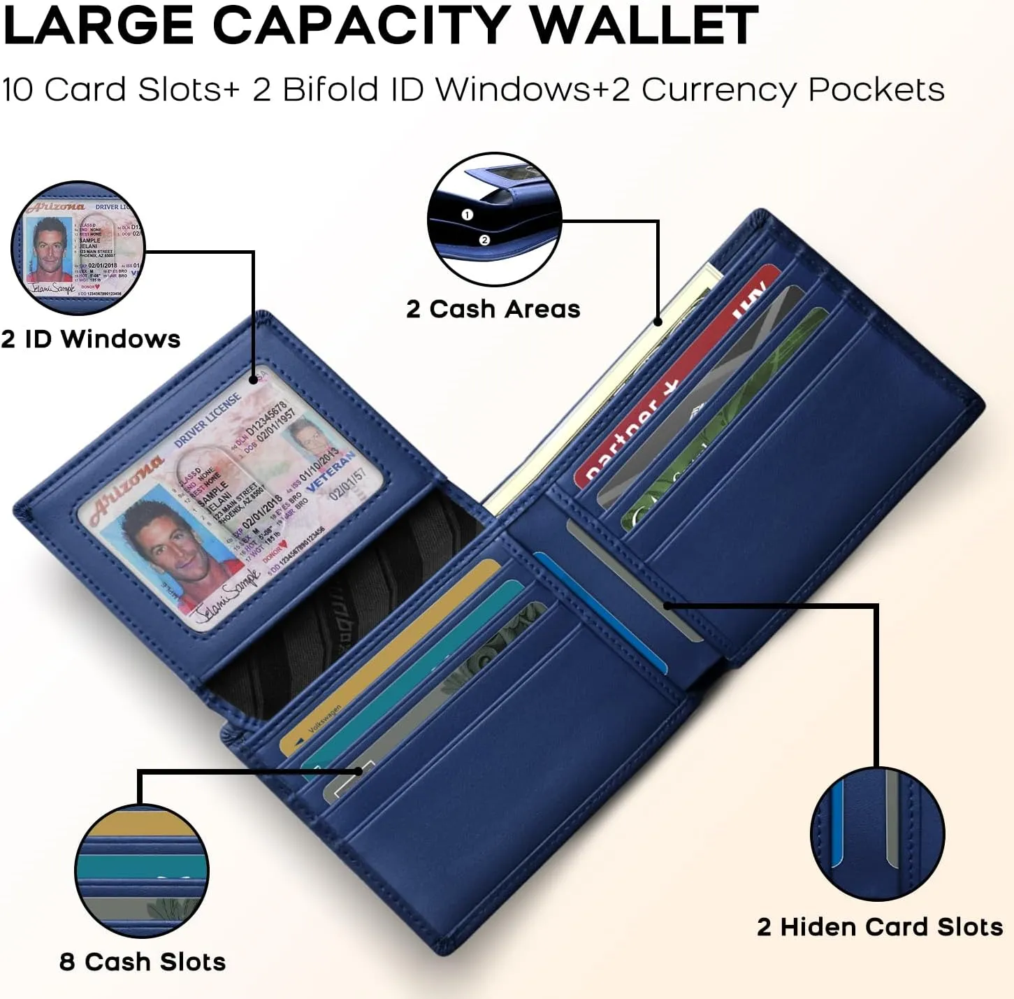 RUNBOX Genuine Leather Wallet for Men, Mens Wallet Bifold Rfid Blocking with 2 ID Windows, Card Holder Wallet with Gift Box