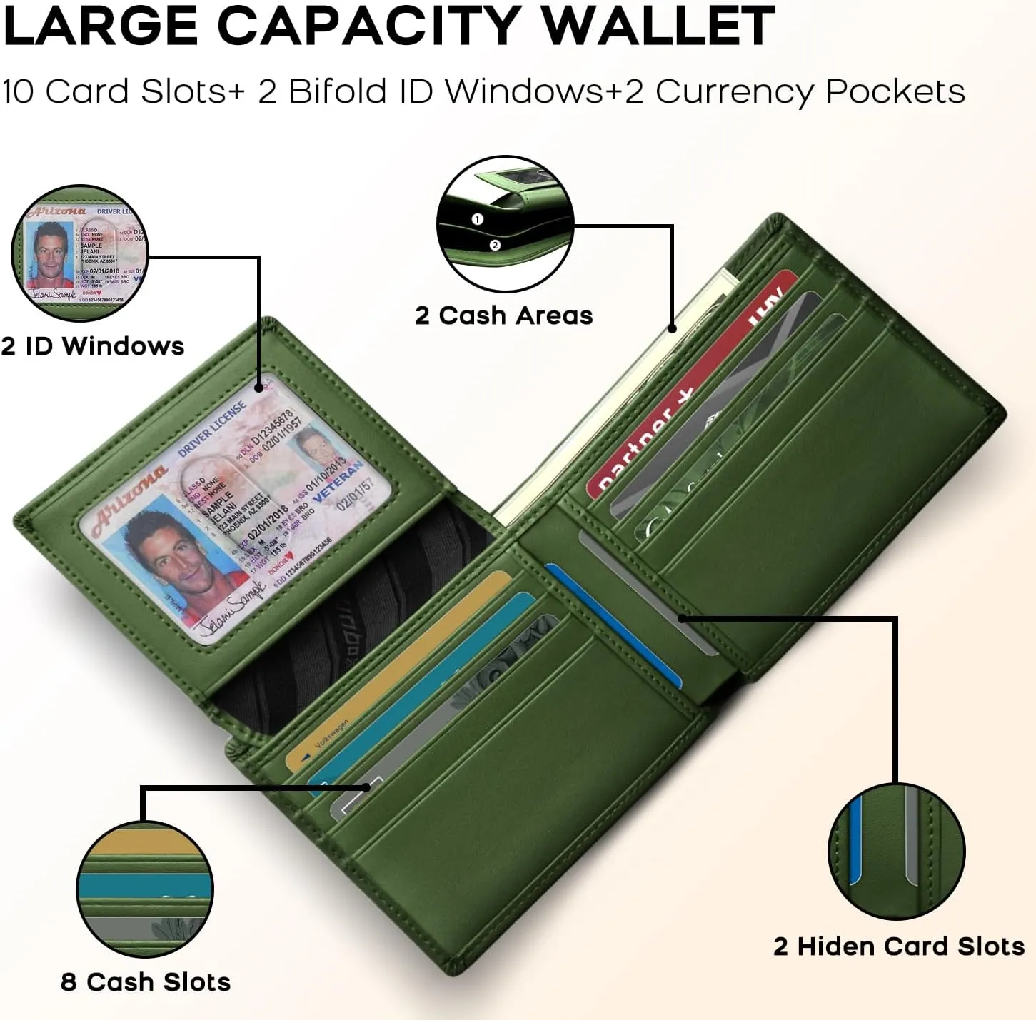 RUNBOX Genuine Leather Wallet for Men, Mens Wallet Bifold Rfid Blocking with 2 ID Windows, Card Holder Wallet with Gift Box