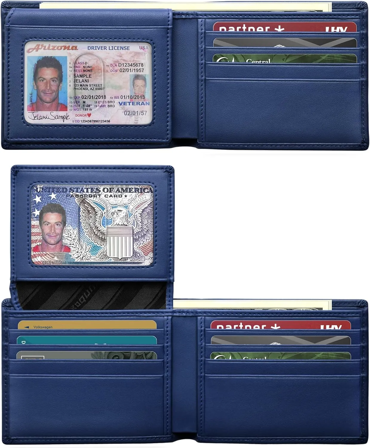RUNBOX Genuine Leather Wallet for Men, Mens Wallet Bifold Rfid Blocking with 2 ID Windows, Card Holder Wallet with Gift Box