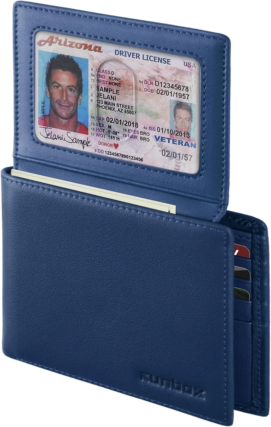 RUNBOX Genuine Leather Wallet for Men, Mens Wallet Bifold Rfid Blocking with 2 ID Windows, Card Holder Wallet with Gift Box