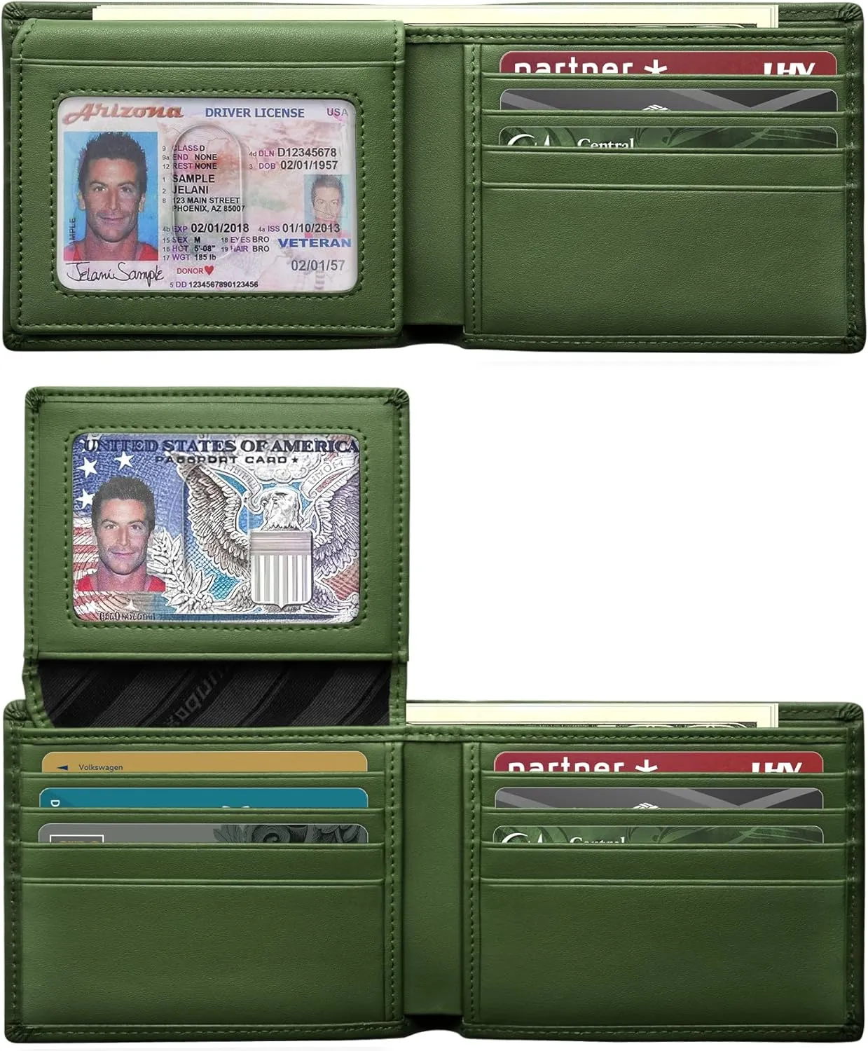 RUNBOX Genuine Leather Wallet for Men, Mens Wallet Bifold Rfid Blocking with 2 ID Windows, Card Holder Wallet with Gift Box