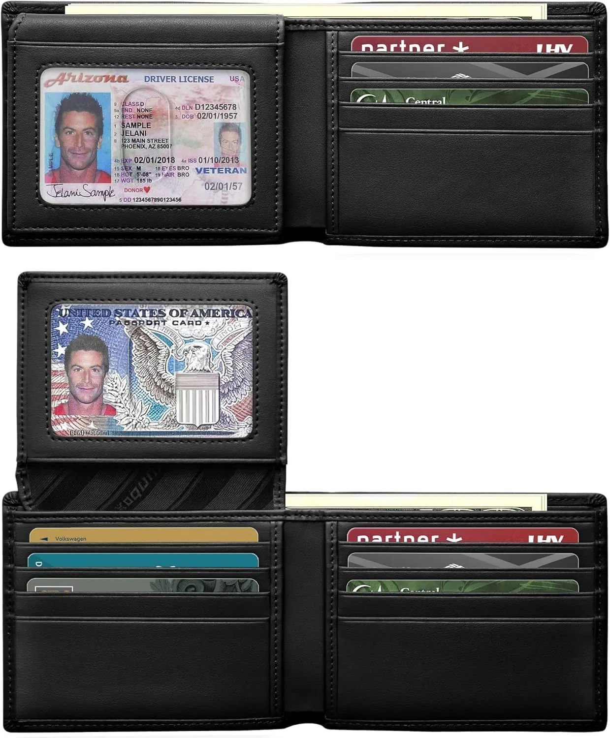 RUNBOX Genuine Leather Wallet for Men, Mens Wallet Bifold Rfid Blocking with 2 ID Windows, Card Holder Wallet with Gift Box