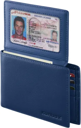 RUNBOX Genuine Leather Wallet for Men, Mens Wallet Bifold Rfid Blocking with 2 ID Windows, Card Holder Wallet with Gift Box