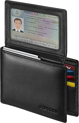 RUNBOX Genuine Leather Wallet for Men, Mens Wallet Bifold Rfid Blocking with 2 ID Windows, Card Holder Wallet with Gift Box
