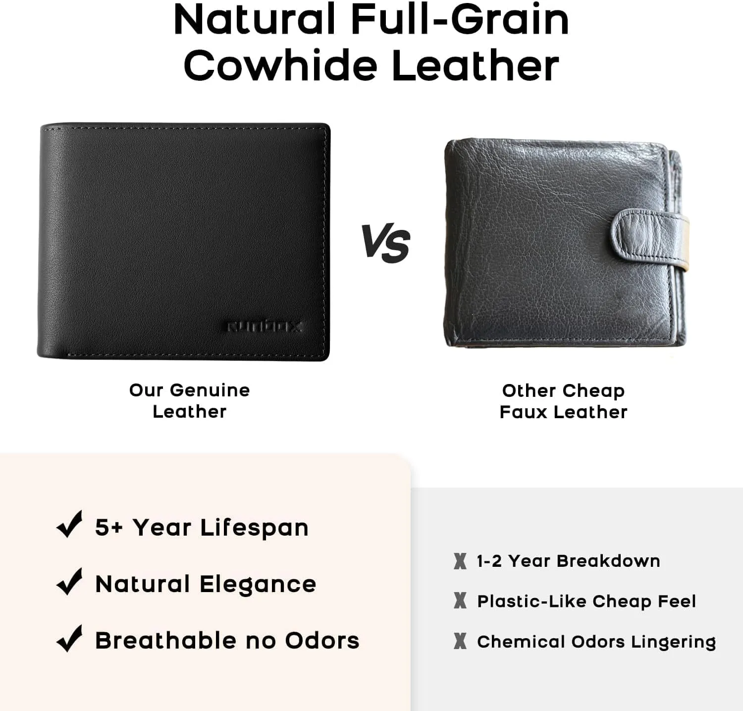 RUNBOX Genuine Leather Wallet for Men, Mens Wallet Bifold Rfid Blocking with 2 ID Windows, Card Holder Wallet with Gift Box