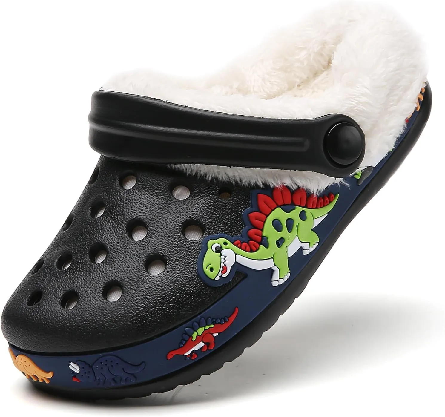 SECHRITE Kids Fur Lined Clogs Garden Shoes for Boys Girls Toddler Cartoon Sandals with Removable Fleece Lined Winter Warm Indoor Outdoor Home Slippers Non-Slip Sole