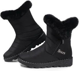 SHIBEVER Waterproof Winter Boots for Women: Snow Mid Calf Fur Lined Warm Women Boot Outdoor Resistant Booties