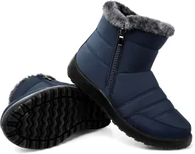 SHIBEVER Women Winter Snow Boots: Black Waterproof Walking Booties Non Slip Fur Lined Warm Outdoor Ankle Short Boot