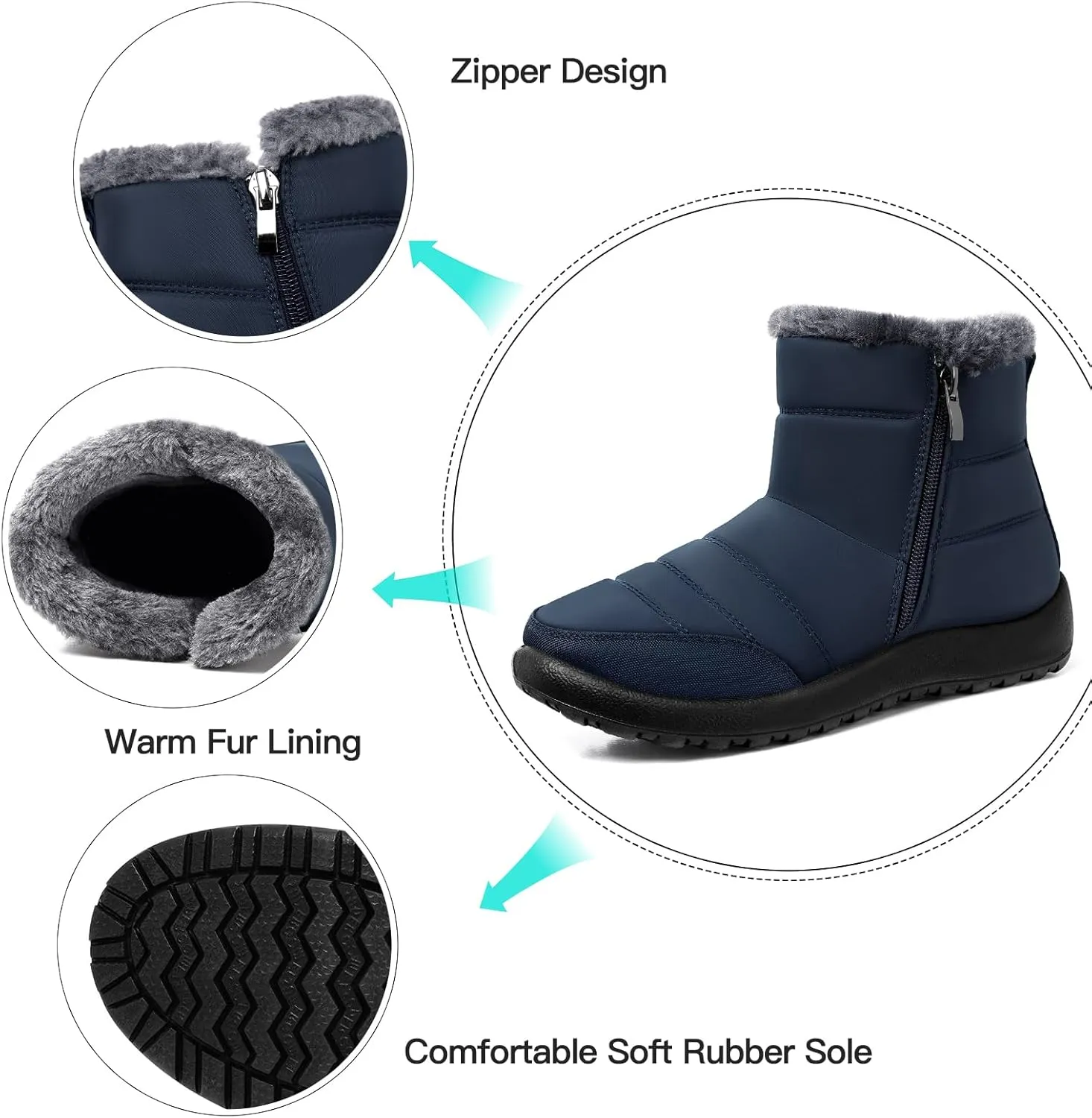 SHIBEVER Women Winter Snow Boots: Black Waterproof Walking Booties Non Slip Fur Lined Warm Outdoor Ankle Short Boot