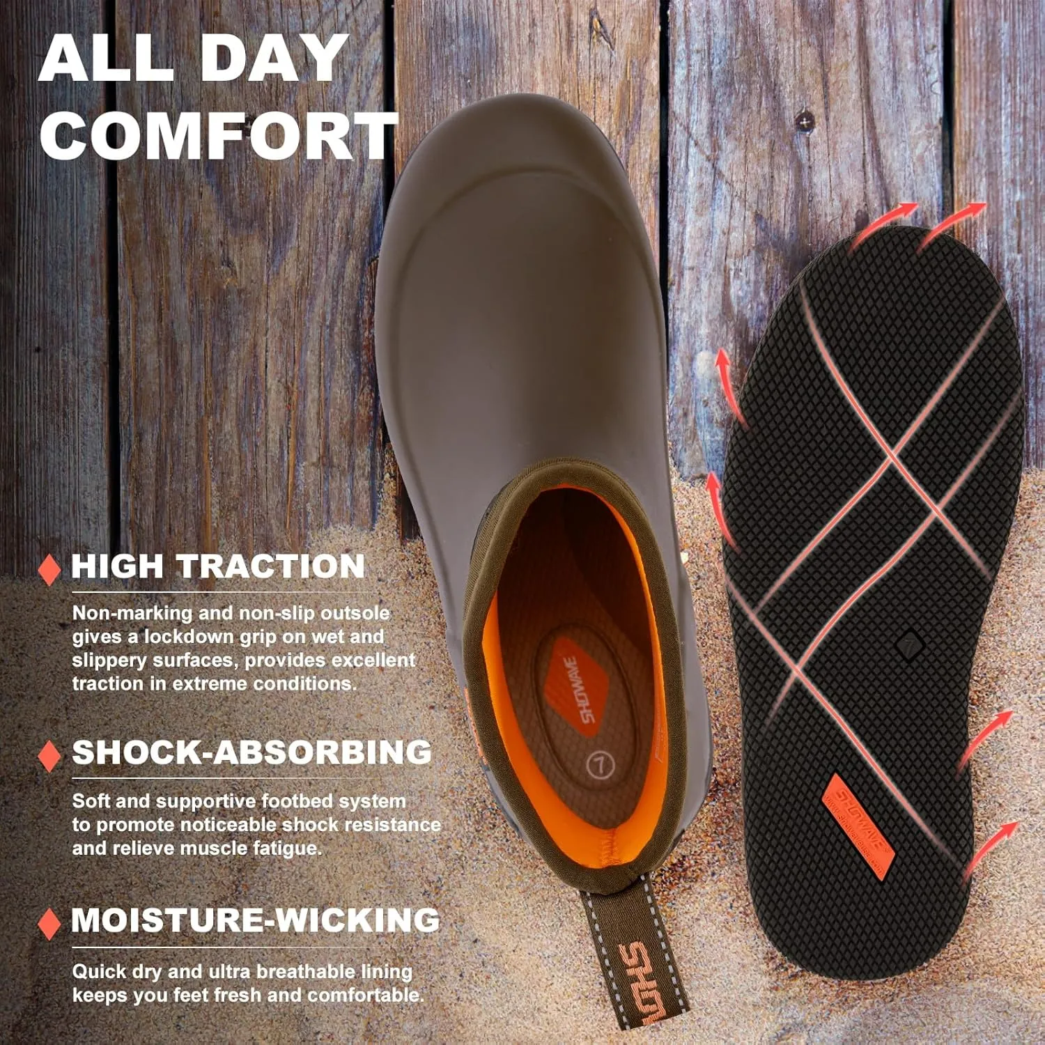Showave Men's Deck Boots Waterproof Ankle Rain Boots Saltwater Fishing Booties Non-slip Outdoor Rubber Boots