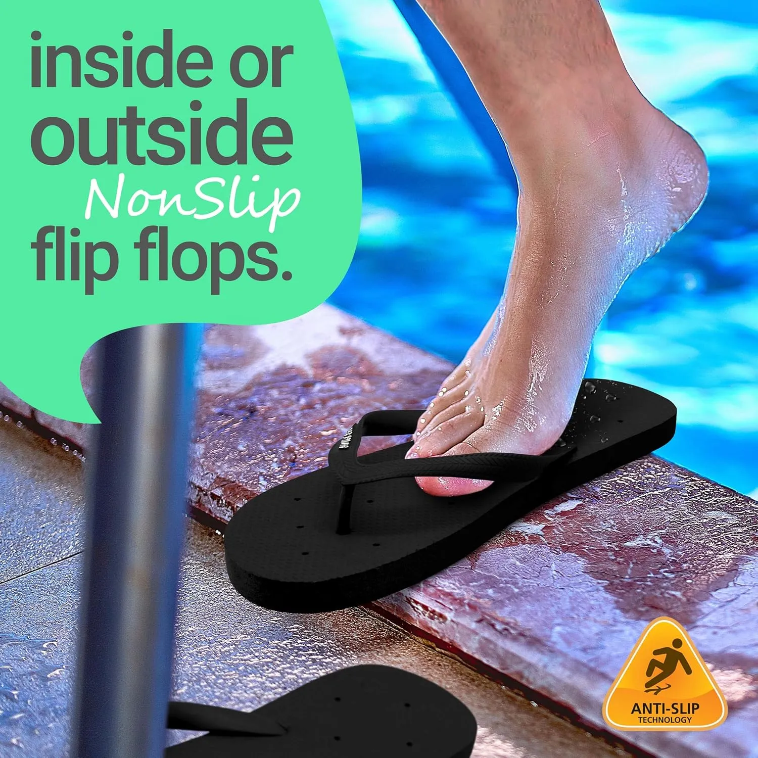 Shower Shoez Men's Non-Slip Gym Pool Dorm Water Sandals Flip Flops