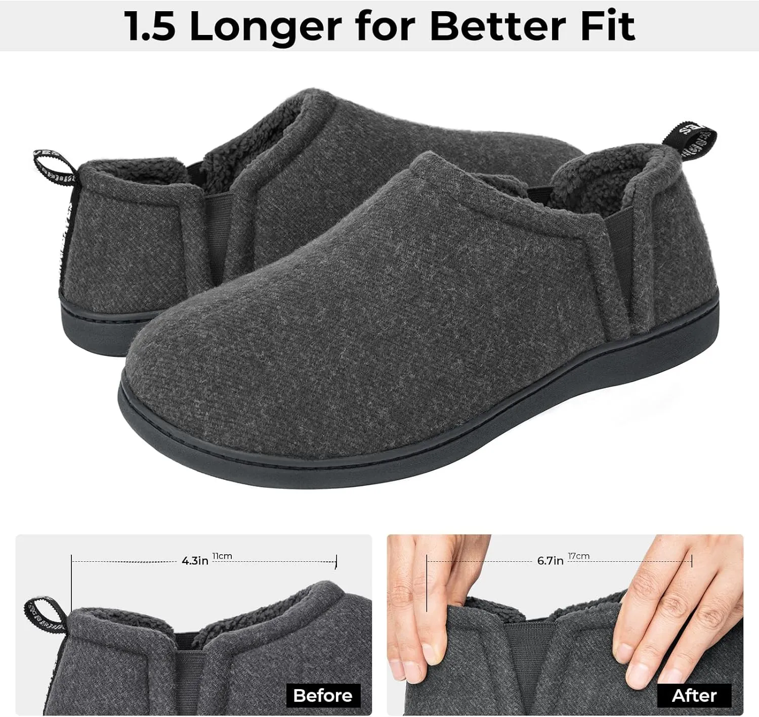 Snug Leaves Men's Faux Wool Slippers Comfy Warm Winter House Shoes with Elastic Gores