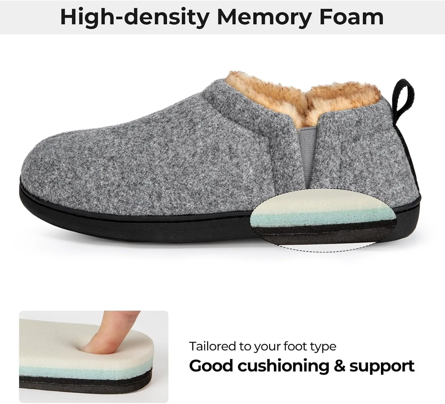 Snug Leaves Men's Faux Wool Slippers Comfy Warm Winter House Shoes with Elastic Gores