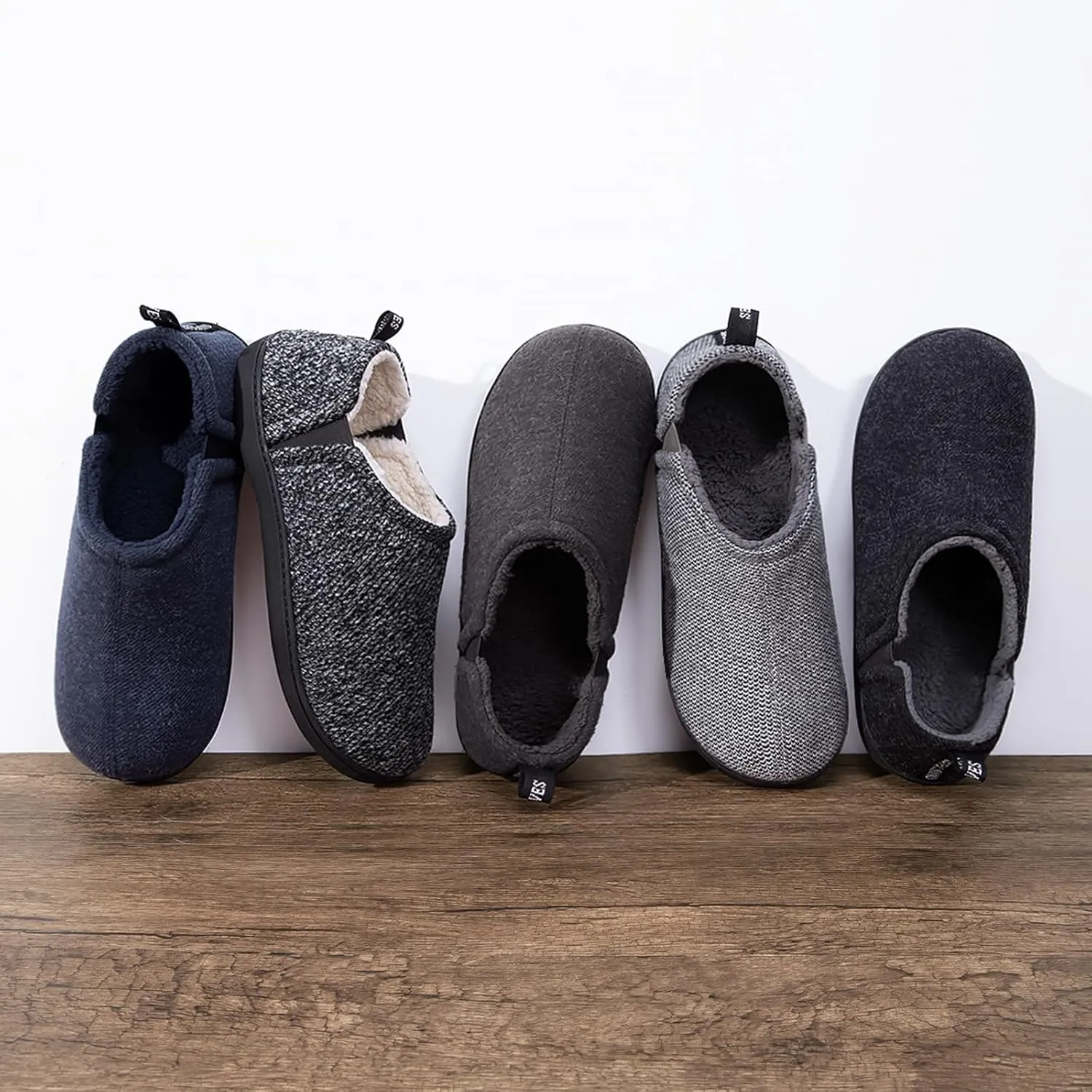 Snug Leaves Men's Faux Wool Slippers Comfy Warm Winter House Shoes with Elastic Gores