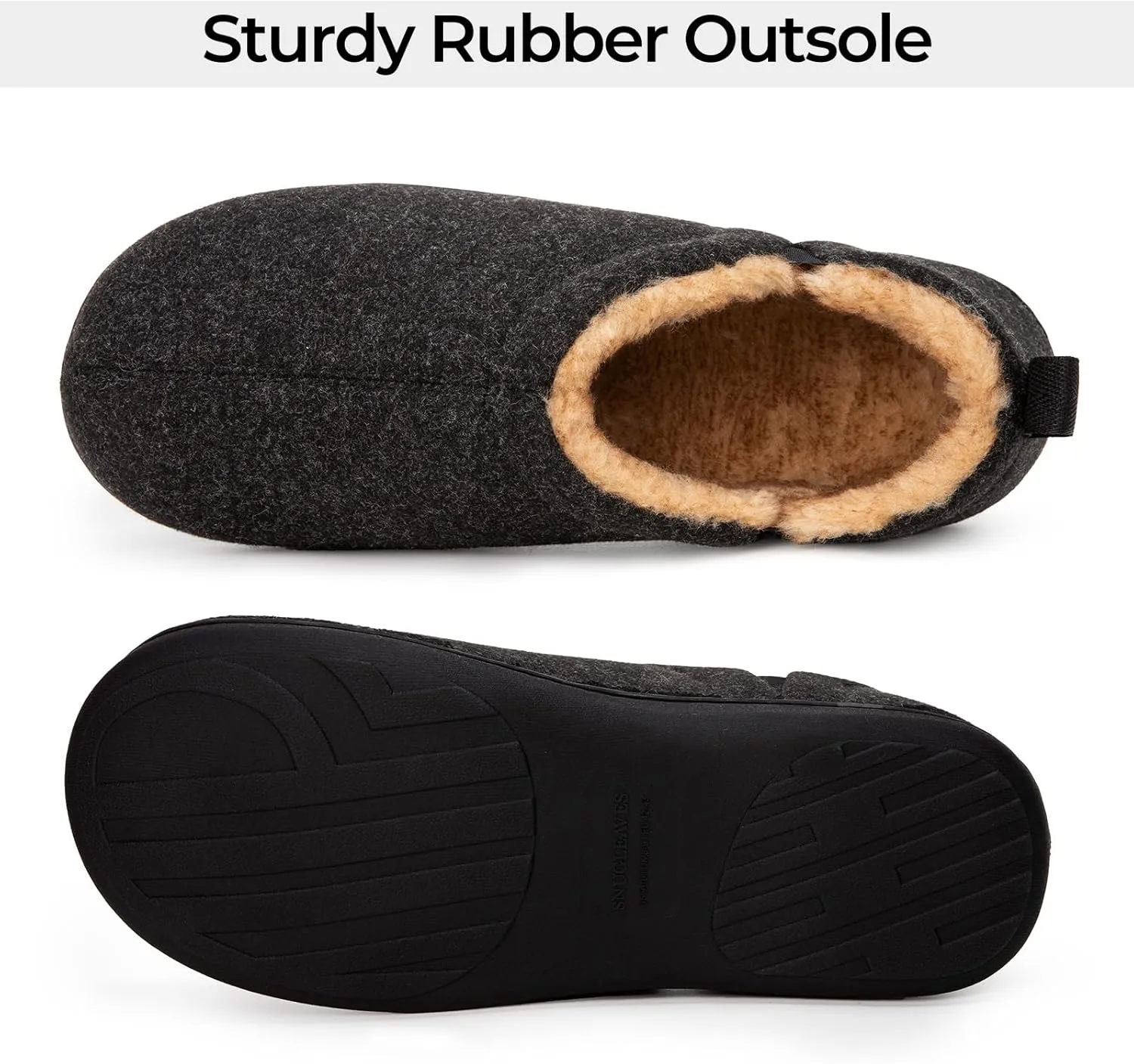 Snug Leaves Men's Faux Wool Slippers Comfy Warm Winter House Shoes with Elastic Gores