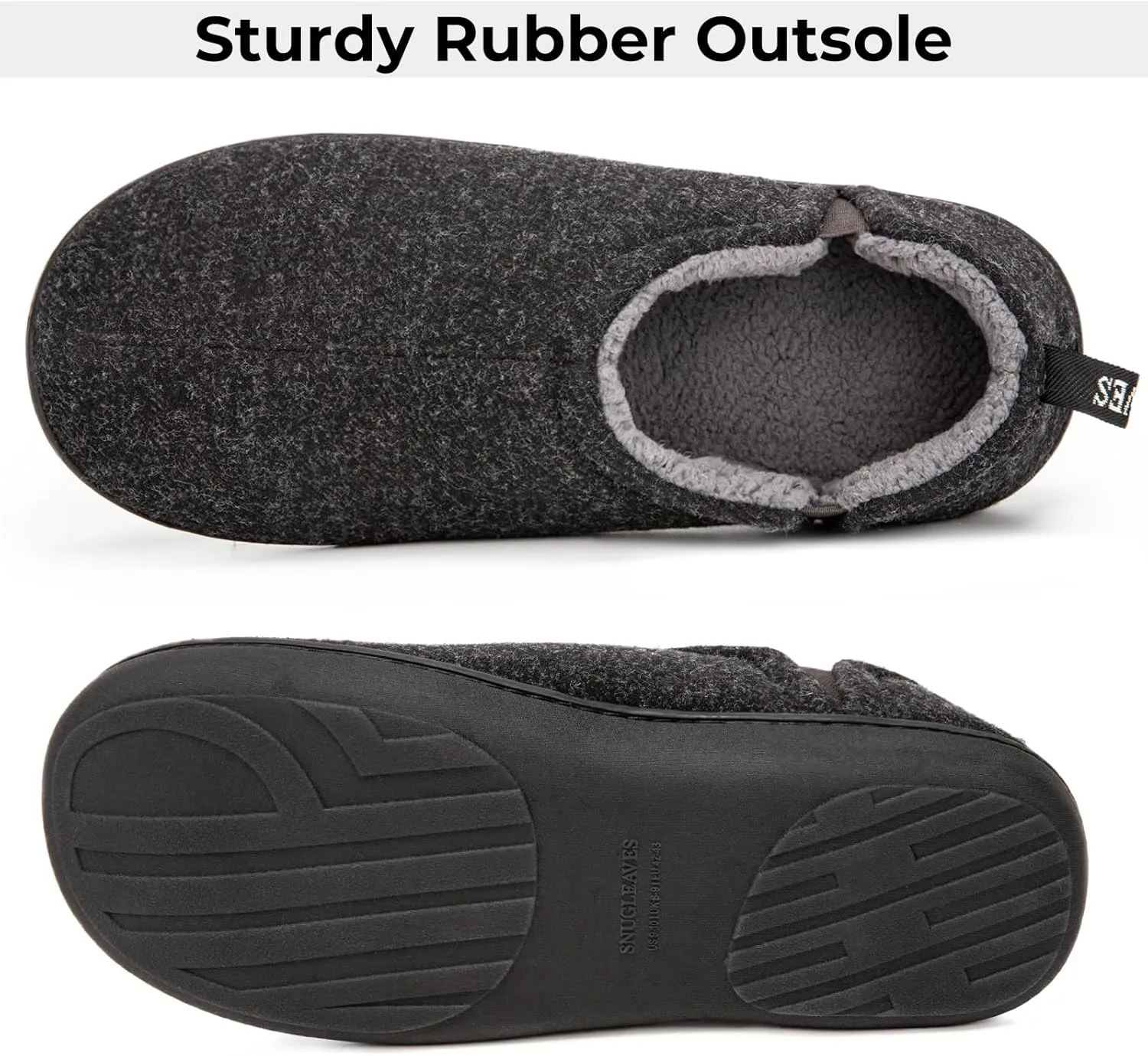 Snug Leaves Men's Faux Wool Slippers Comfy Warm Winter House Shoes with Elastic Gores