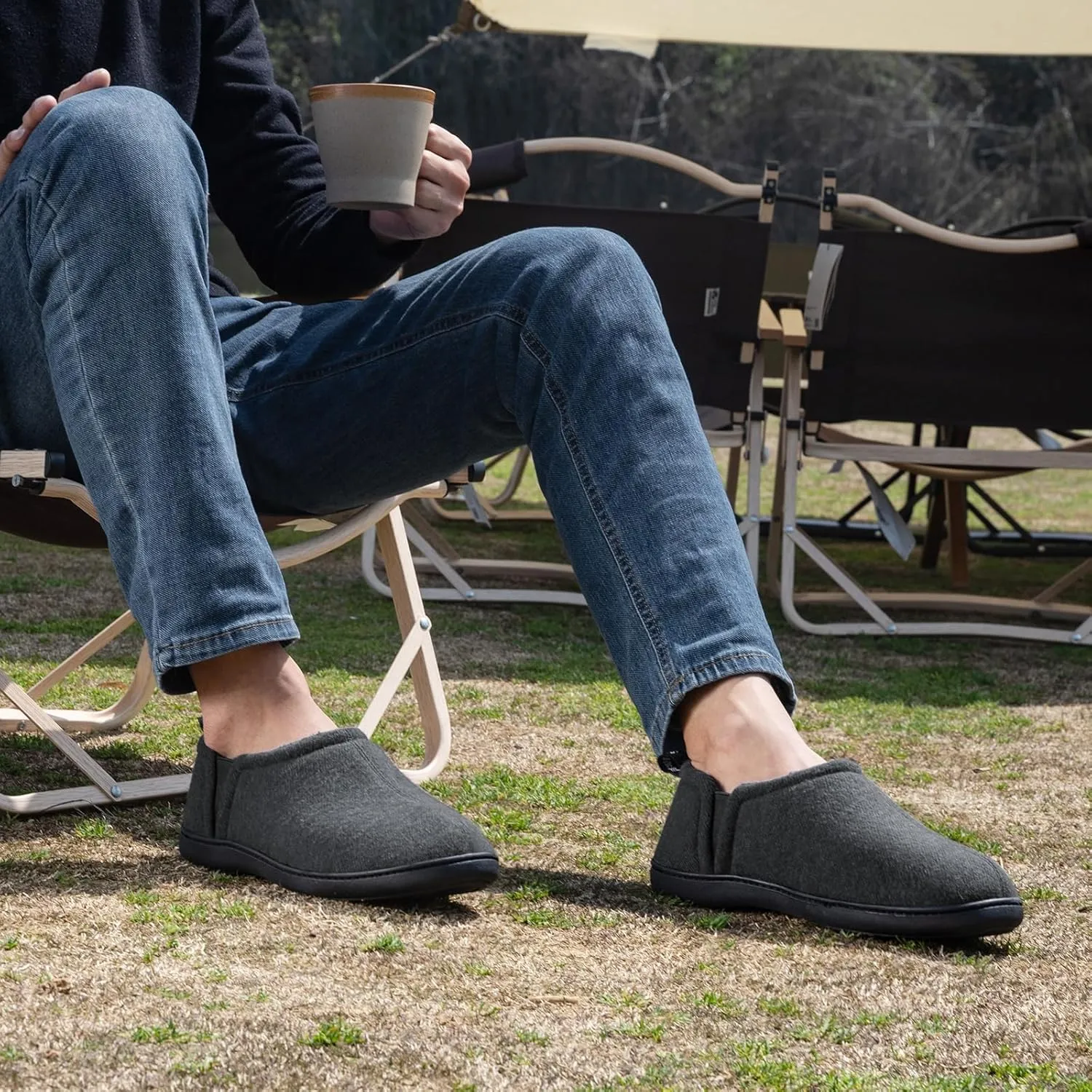 Snug Leaves Men's Faux Wool Slippers Comfy Warm Winter House Shoes with Elastic Gores