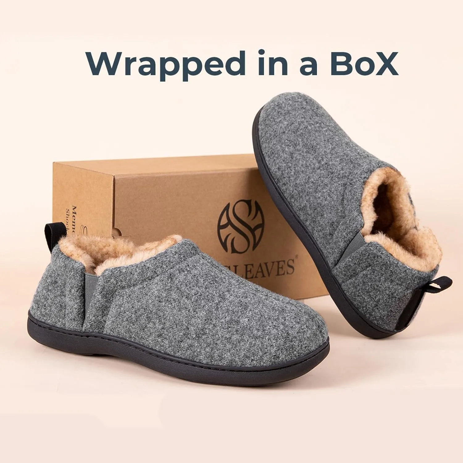 Snug Leaves Men's Faux Wool Slippers Comfy Warm Winter House Shoes with Elastic Gores