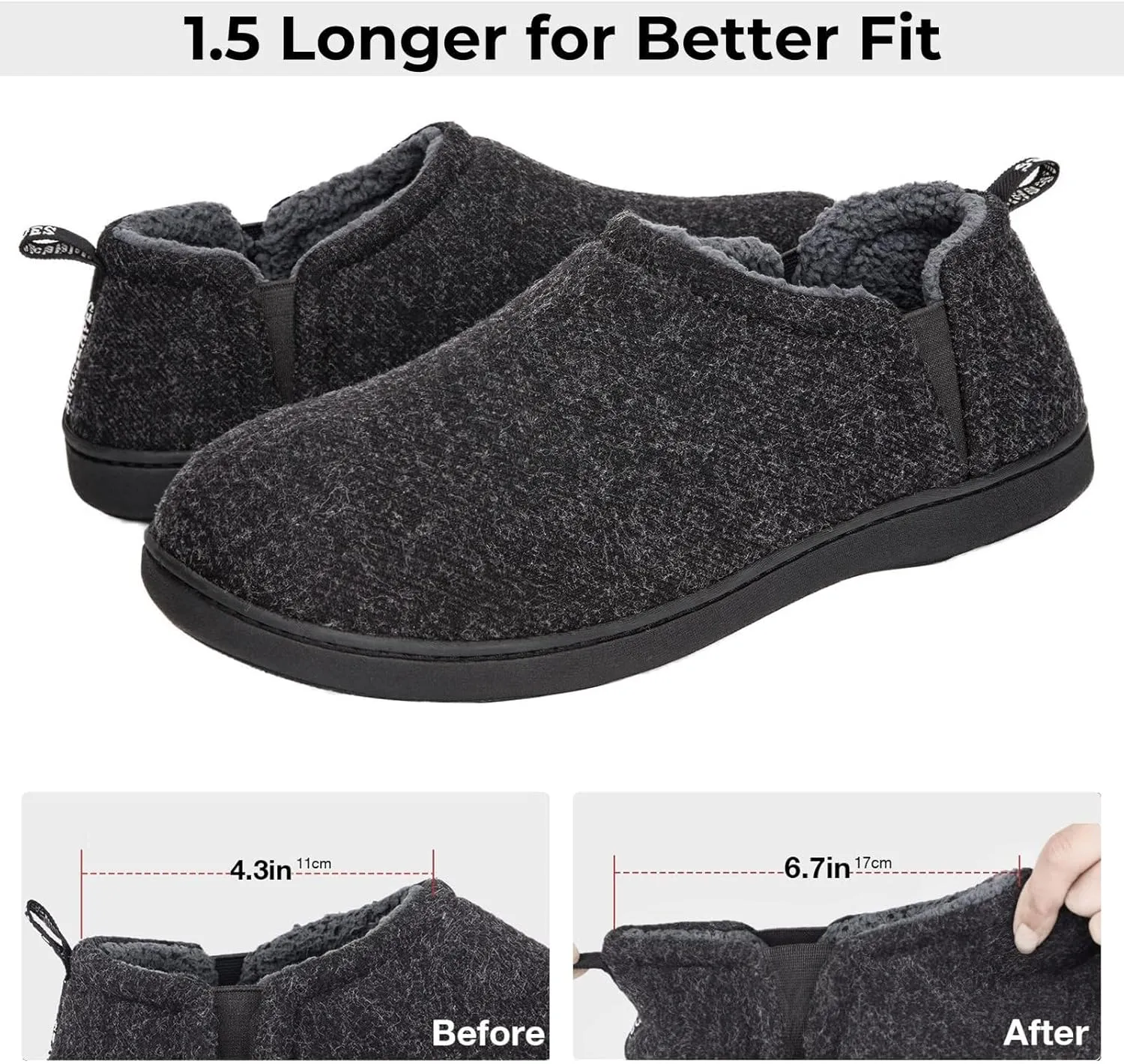 Snug Leaves Men's Faux Wool Slippers Comfy Warm Winter House Shoes with Elastic Gores
