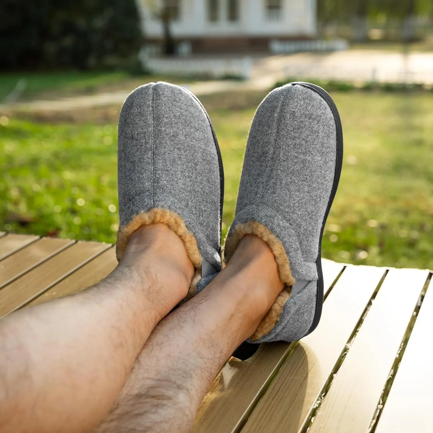 Snug Leaves Men's Faux Wool Slippers Comfy Warm Winter House Shoes with Elastic Gores