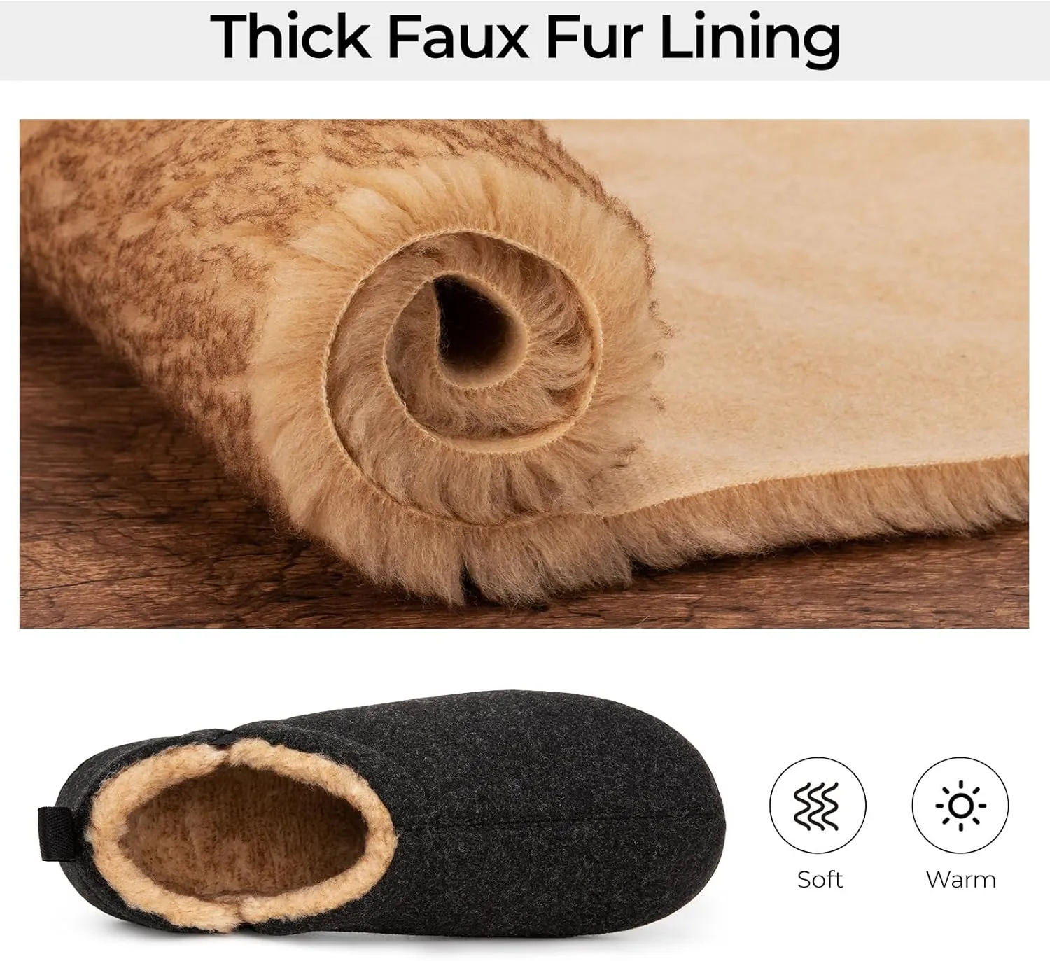Snug Leaves Men's Faux Wool Slippers Comfy Warm Winter House Shoes with Elastic Gores