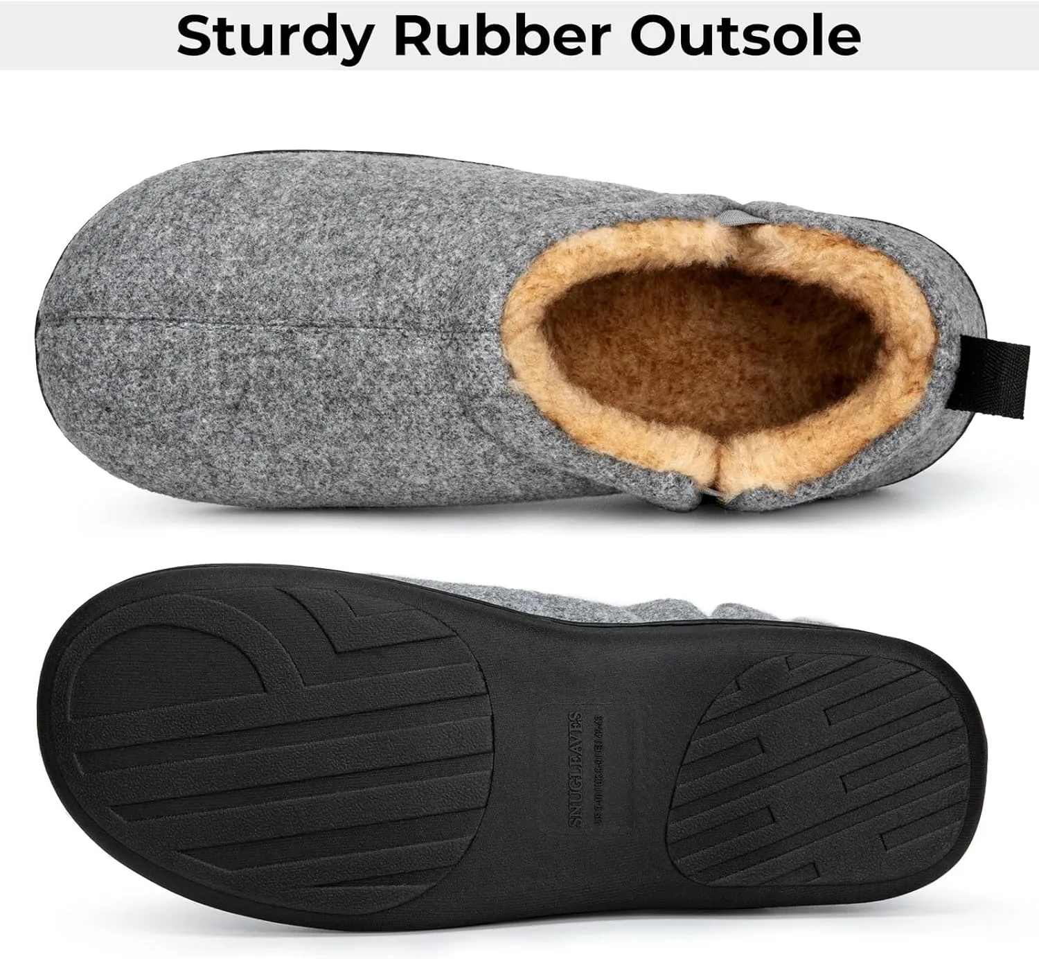 Snug Leaves Men's Faux Wool Slippers Comfy Warm Winter House Shoes with Elastic Gores