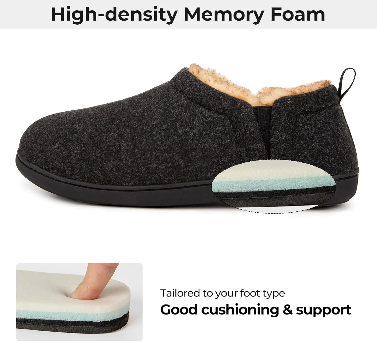 Snug Leaves Men's Faux Wool Slippers Comfy Warm Winter House Shoes with Elastic Gores