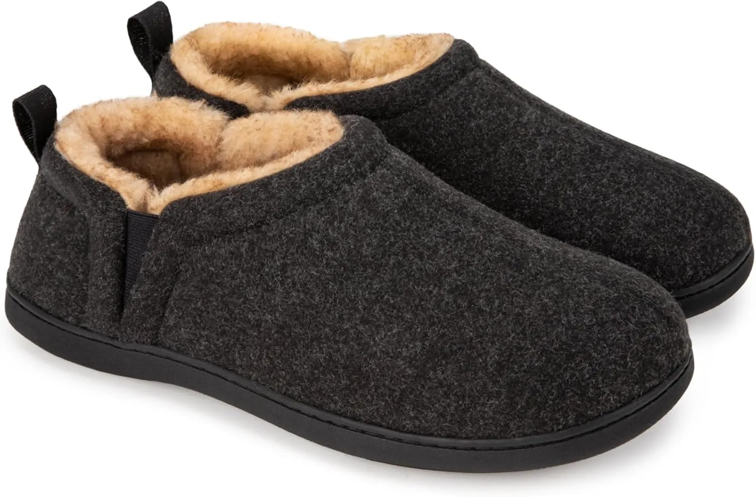 Snug Leaves Men's Faux Wool Slippers Comfy Warm Winter House Shoes with Elastic Gores