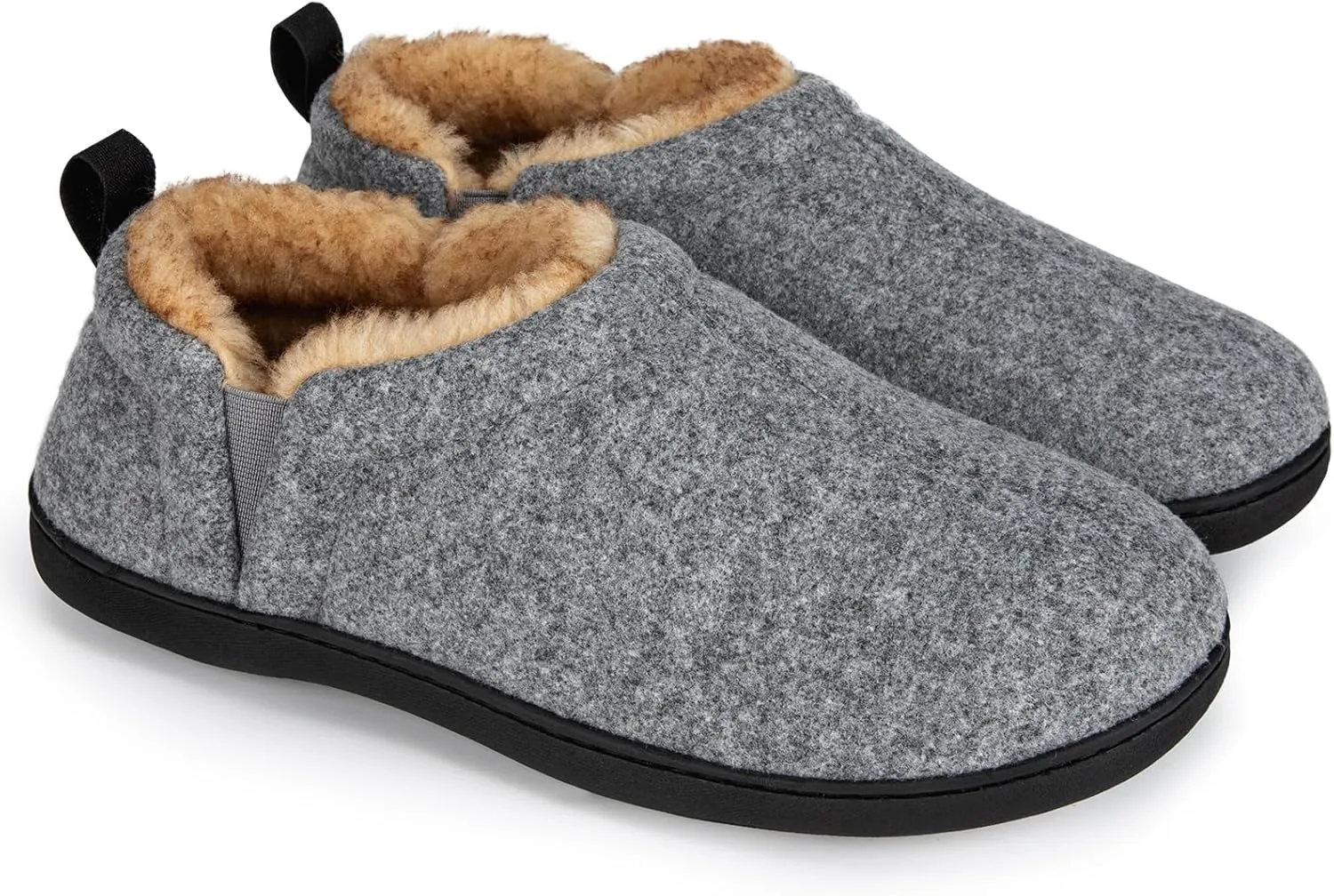 Snug Leaves Men's Faux Wool Slippers Comfy Warm Winter House Shoes with Elastic Gores