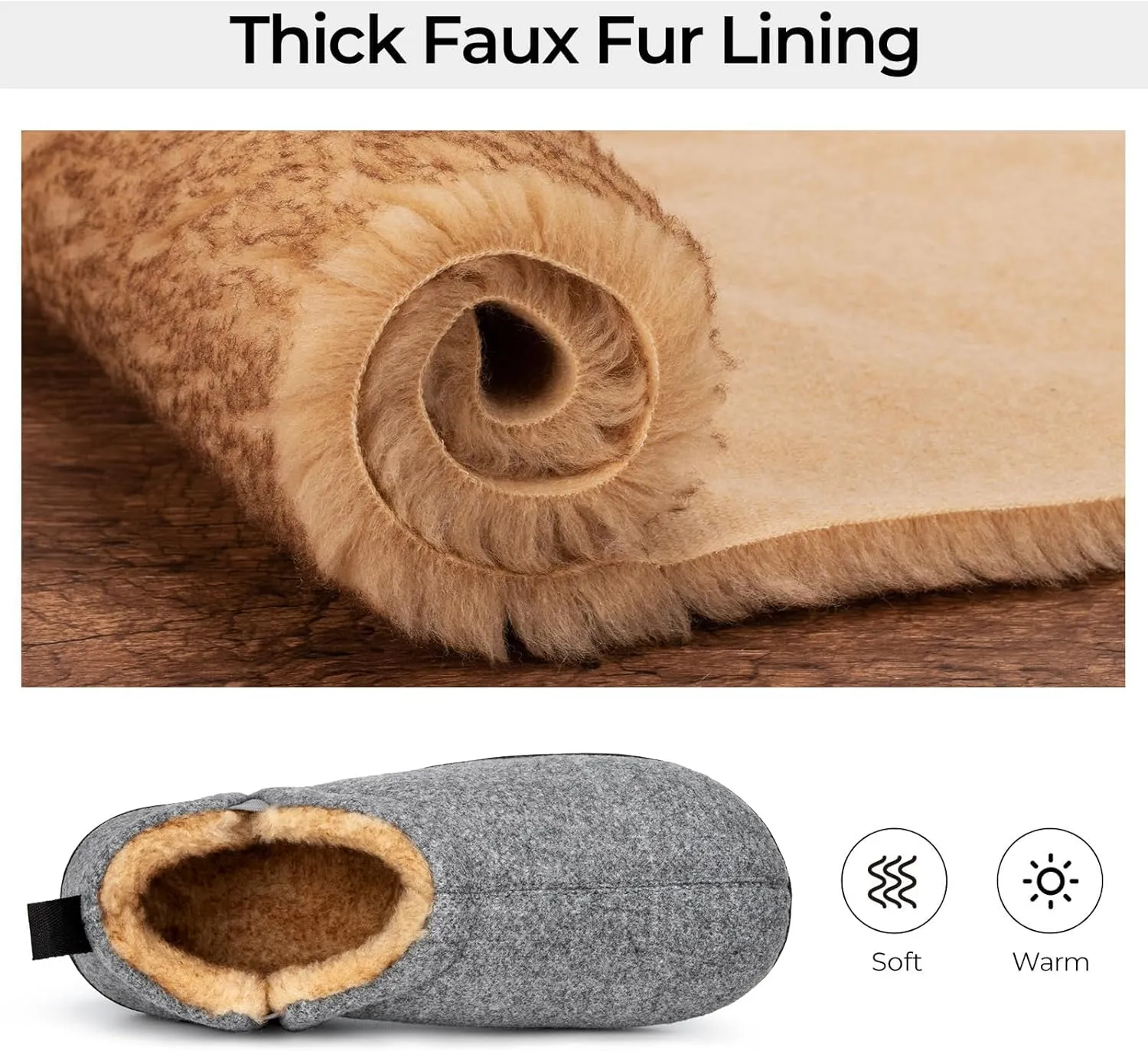 Snug Leaves Men's Faux Wool Slippers Comfy Warm Winter House Shoes with Elastic Gores