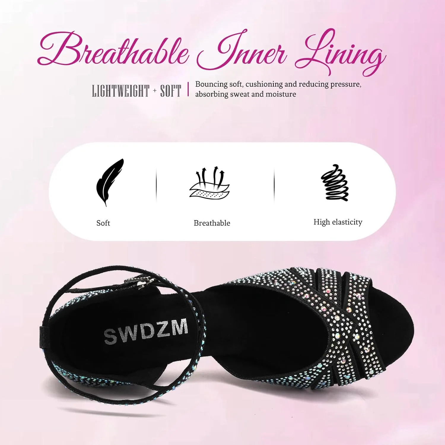 SWDZM Women Rhinestone Ballroom Dance Shoes Latin Salsa Performance Dancing Shoes