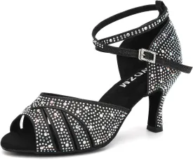 SWDZM Women Rhinestone Ballroom Dance Shoes Latin Salsa Performance Dancing Shoes