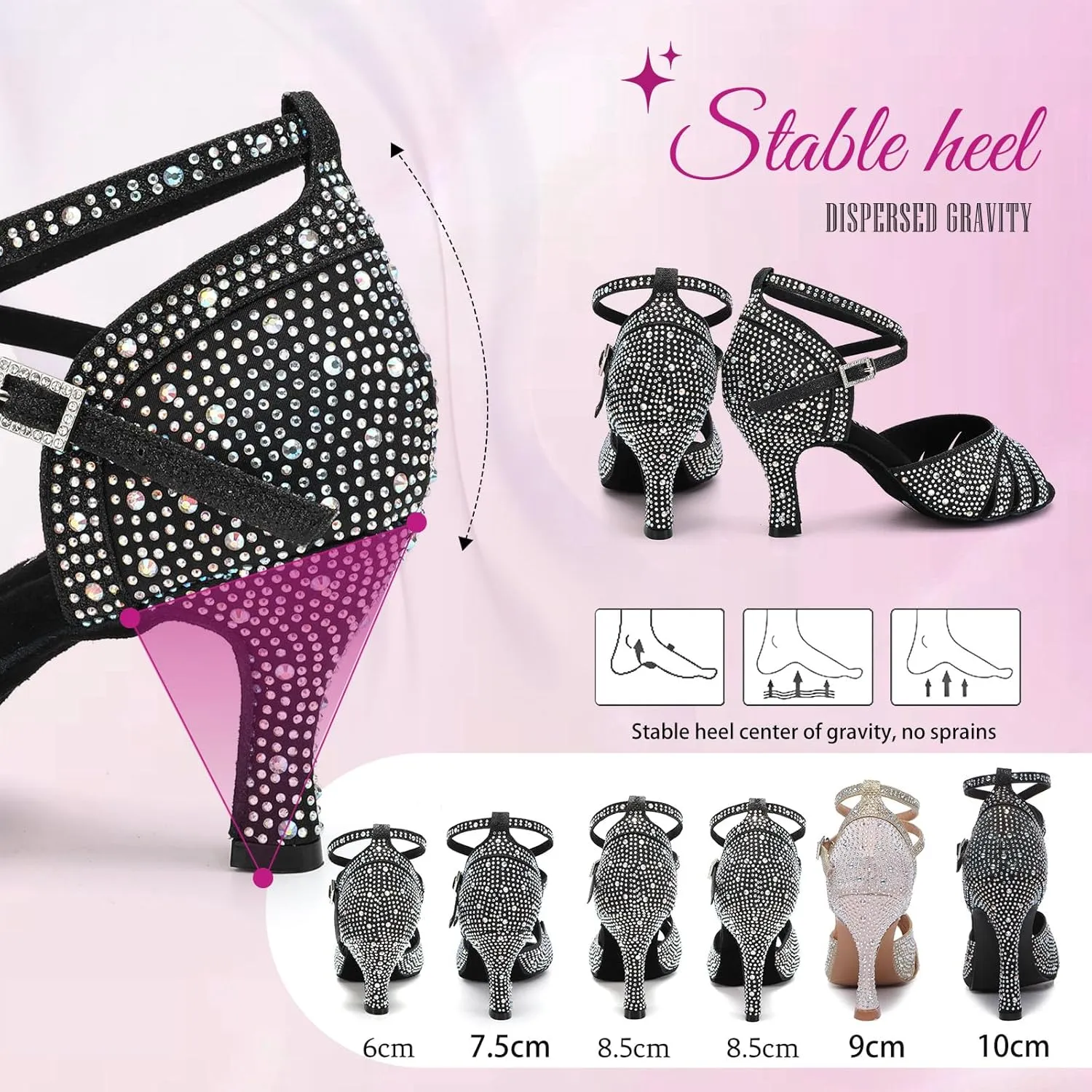 SWDZM Women Rhinestone Ballroom Dance Shoes Latin Salsa Performance Dancing Shoes