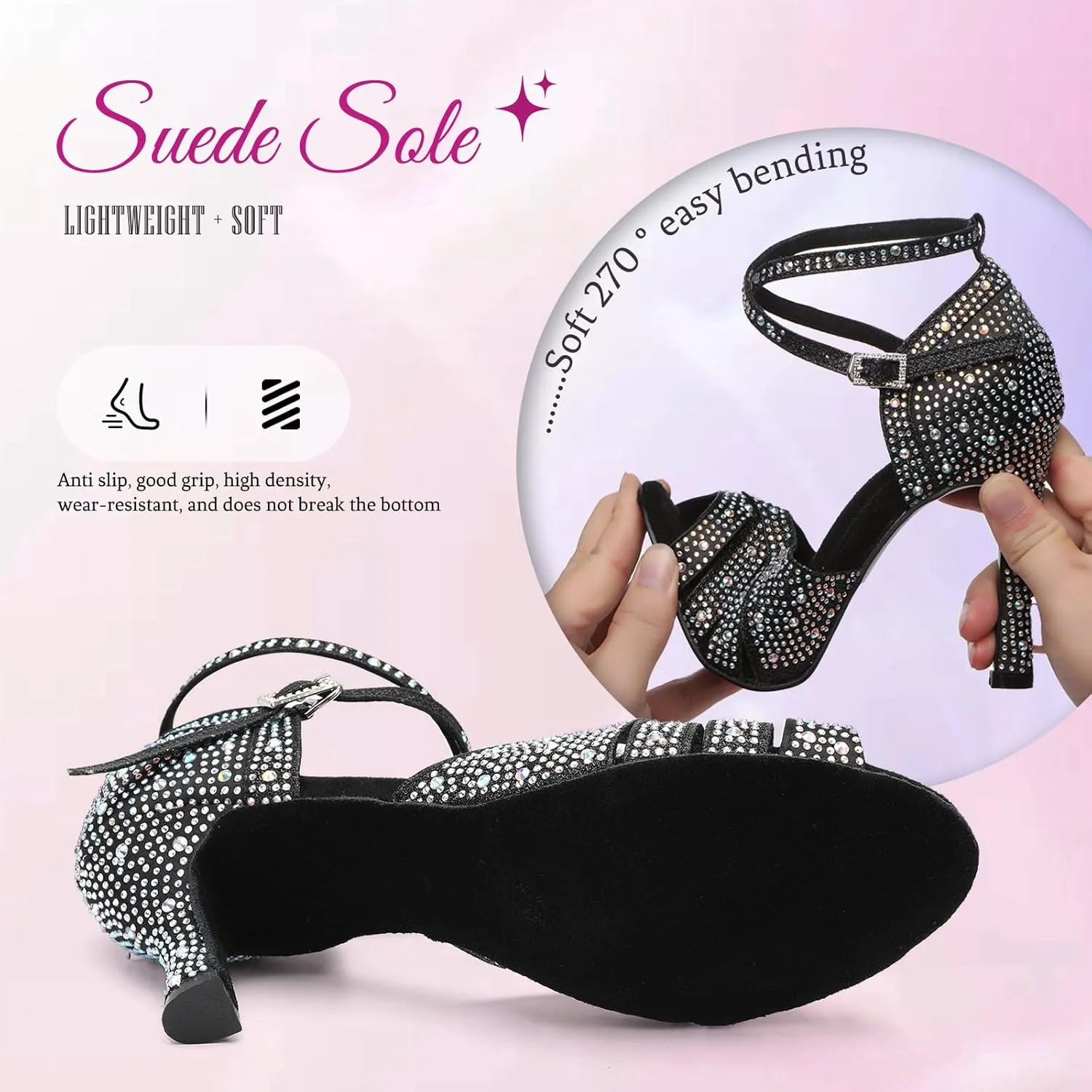 SWDZM Women Rhinestone Ballroom Dance Shoes Latin Salsa Performance Dancing Shoes