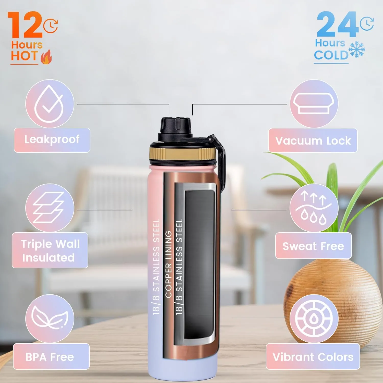 Tea Infuser Bottle - Fruit Infuser Water Bottle 22 Oz, Triple Walled Insulated Stainless Steel Bottle, Thermal Leaf, Silicone Sleeve, 3 Lids Leakproof, Metal Mug Gallon