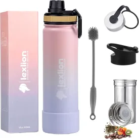 Tea Infuser Bottle - Fruit Infuser Water Bottle 22 Oz, Triple Walled Insulated Stainless Steel Bottle, Thermal Leaf, Silicone Sleeve, 3 Lids Leakproof, Metal Mug Gallon