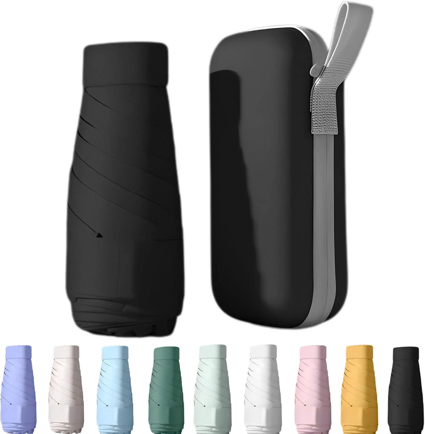 UPF50  Mini Travel Umbrella 15cm ?C Windproof Compact Parasol with Zippered Case (225g for Hiking/Pocket), UV Protection & Multi-Functional Key Holder