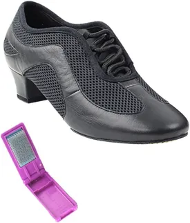 Very Fine Dance Shoes - Ladies Practice, Cuban Low Heel, Waltz Ballroom Dance Shoes - SERA702BBX - 1.5-inch Heel and Foldable Brush Bundle
