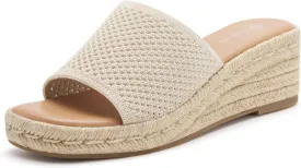 vodvob Women's Espadrilles Wedge Sandals Platform Slip On Slide Sandals Open Toe Bohemia Mules Summer Beach Casual Heels Sandals