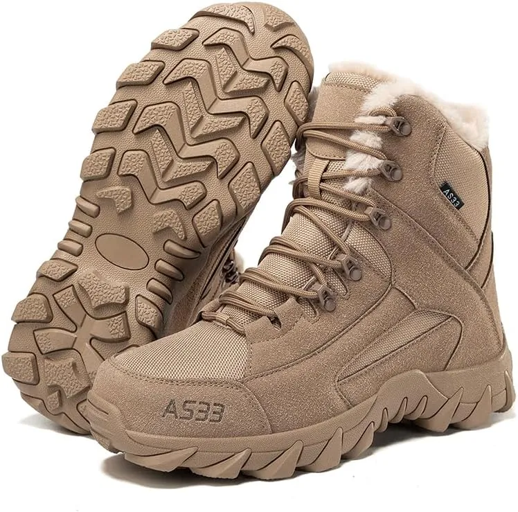 Winter Snow Boots Waterproof Military Training Fur Lined Anti Slip Warm Boots Thickened Cotton Walking Ankle Boots For Man