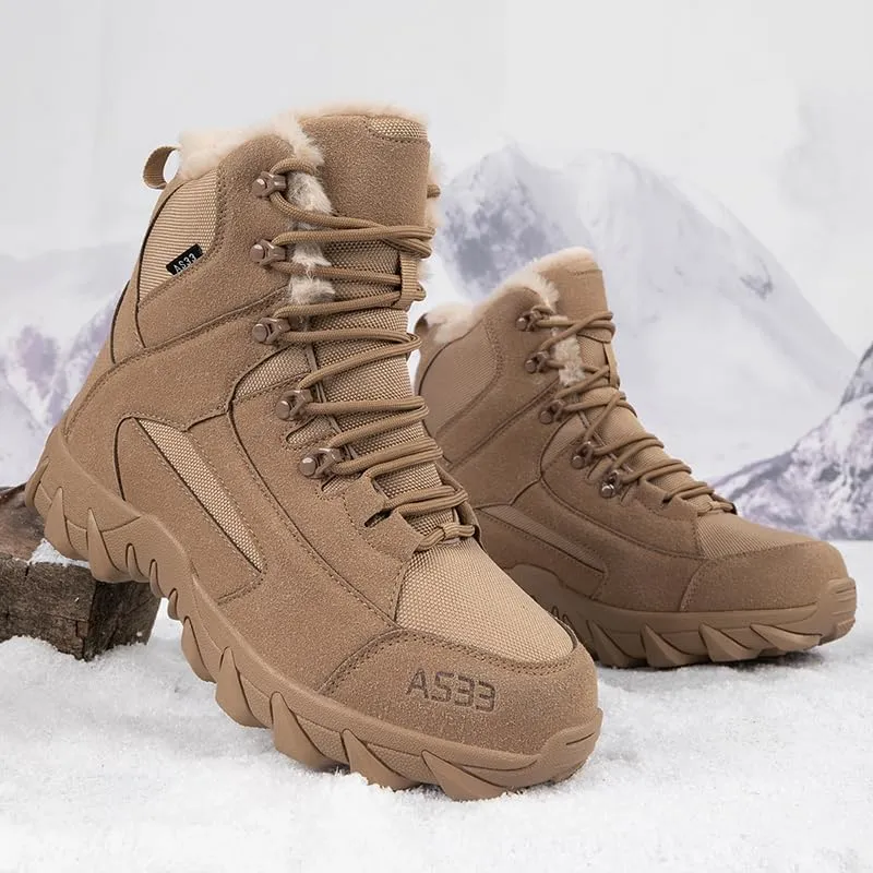 Winter Snow Boots Waterproof Military Training Fur Lined Anti Slip Warm Boots Thickened Cotton Walking Ankle Boots For Man