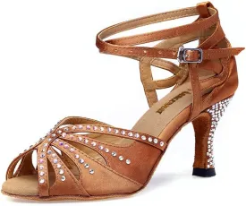 Women Rhinestone Ballroom Dance Shoes Latin Salsa Performance Dance Shoes
