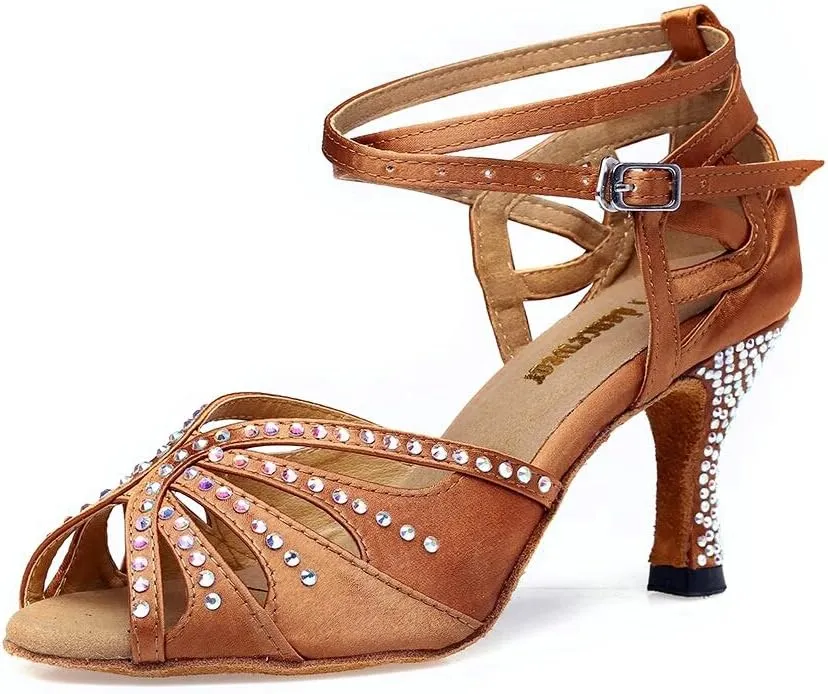 Women Rhinestone Ballroom Dance Shoes Latin Salsa Performance Dance Shoes