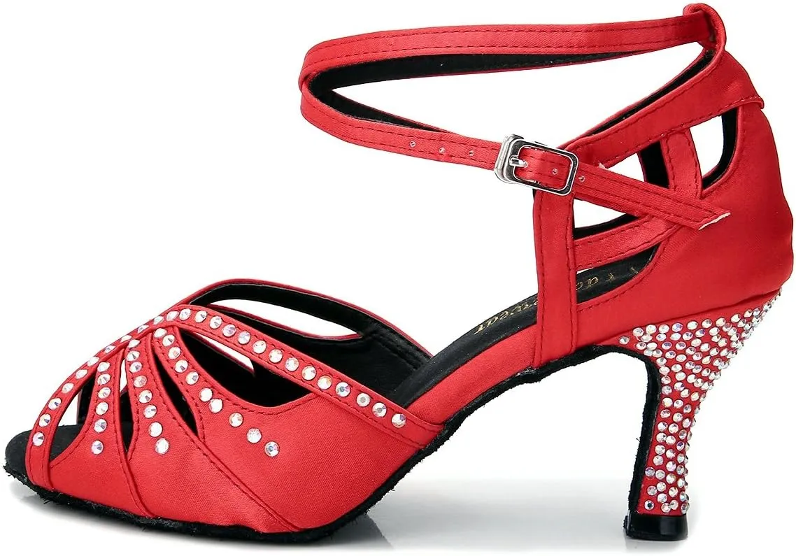 Women Rhinestone Ballroom Dance Shoes Latin Salsa Performance Dance Shoes