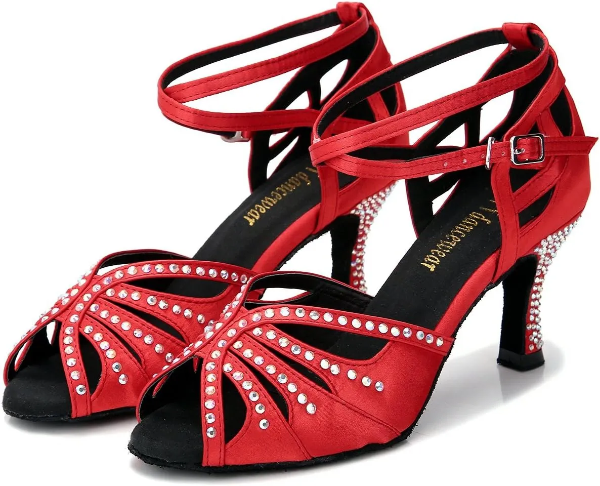 Women Rhinestone Ballroom Dance Shoes Latin Salsa Performance Dance Shoes